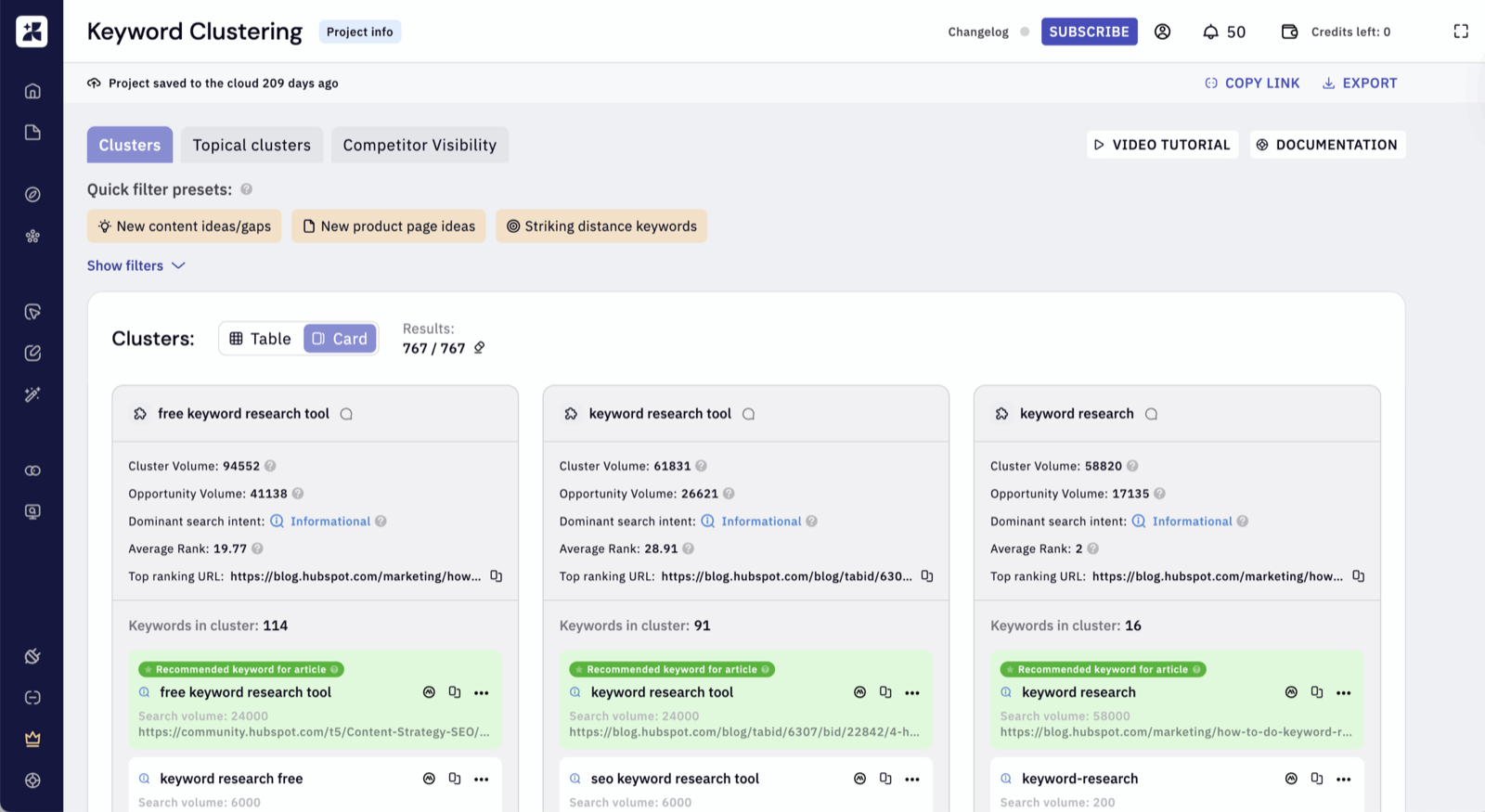 Keyword Insights product screenshot
