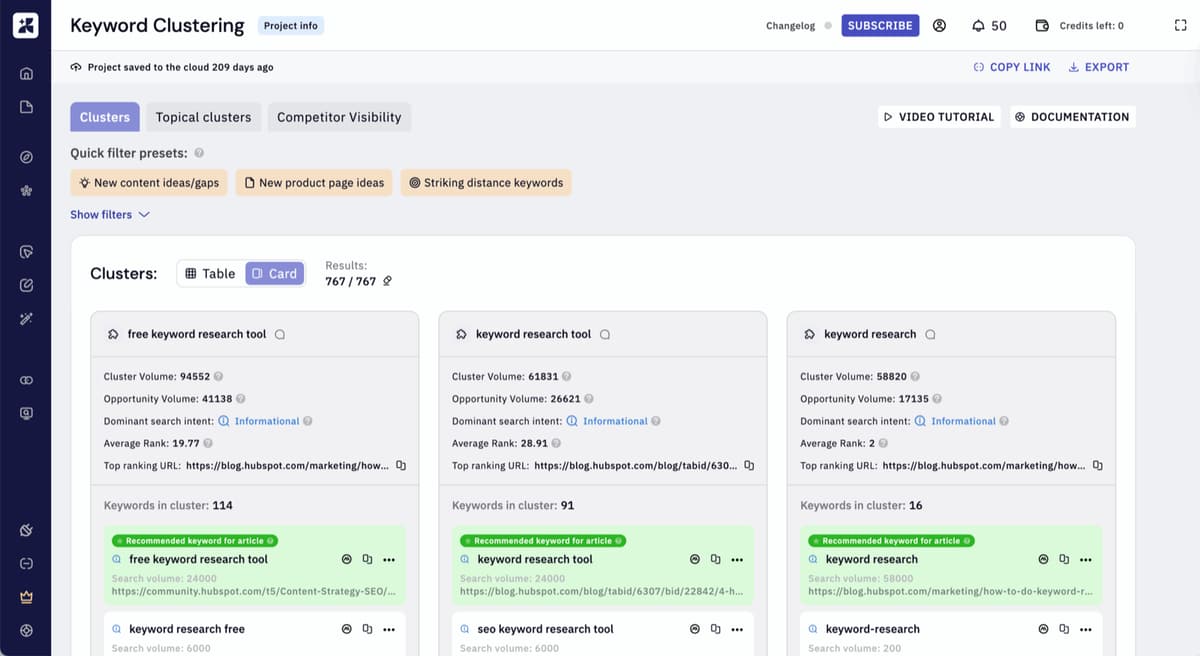 Keyword Insights product screenshot