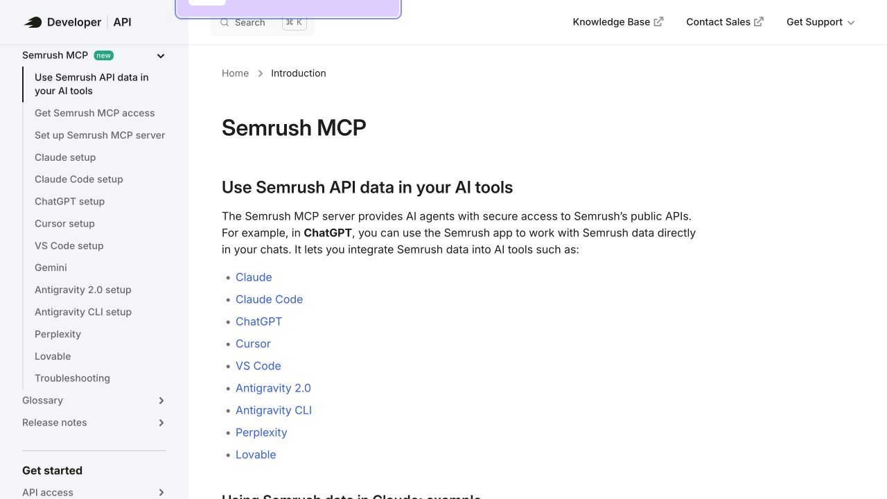 Semrush MCP product screenshot