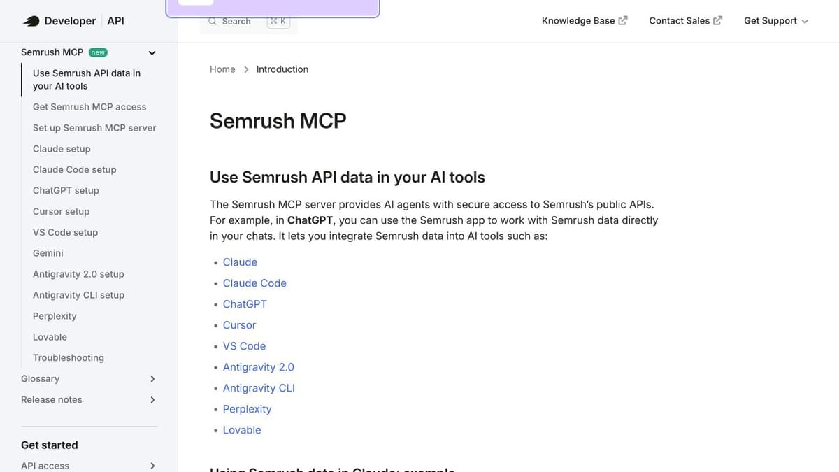 Semrush MCP product screenshot